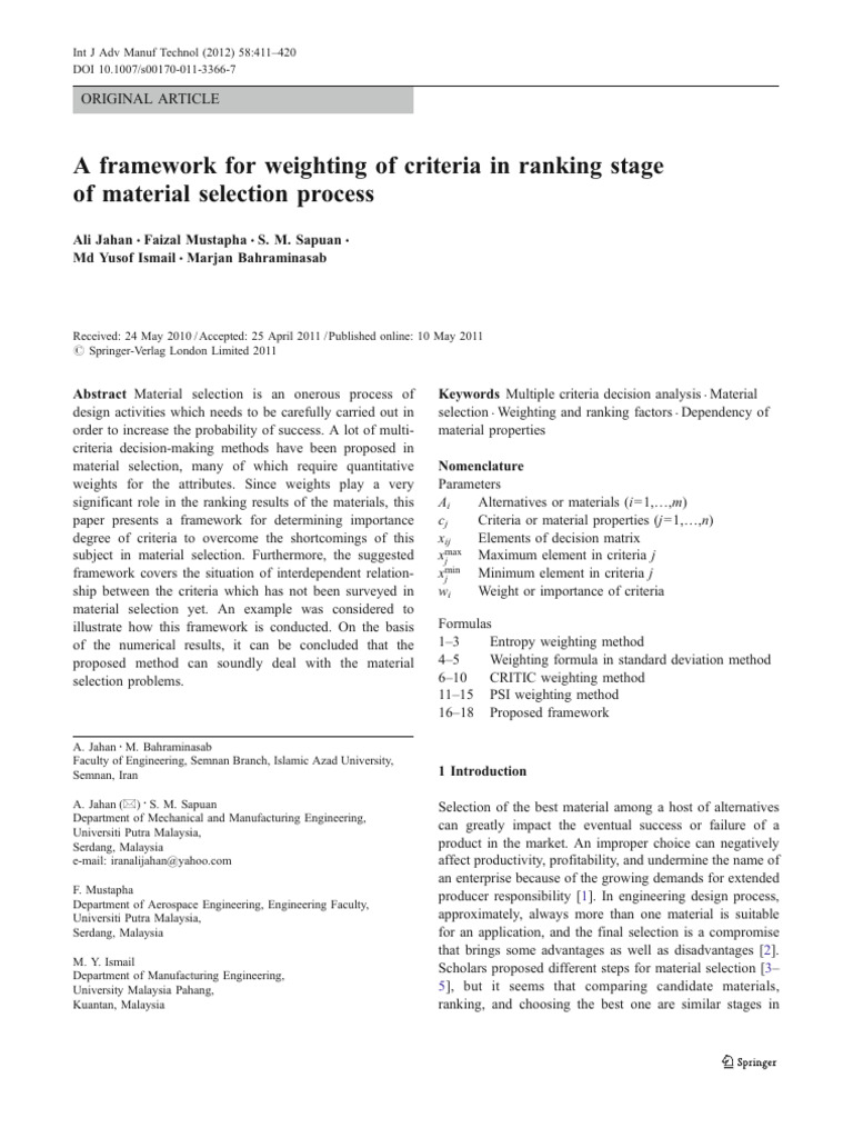 A Framework For Weighting of Criteria in Ranking Stage | PDF