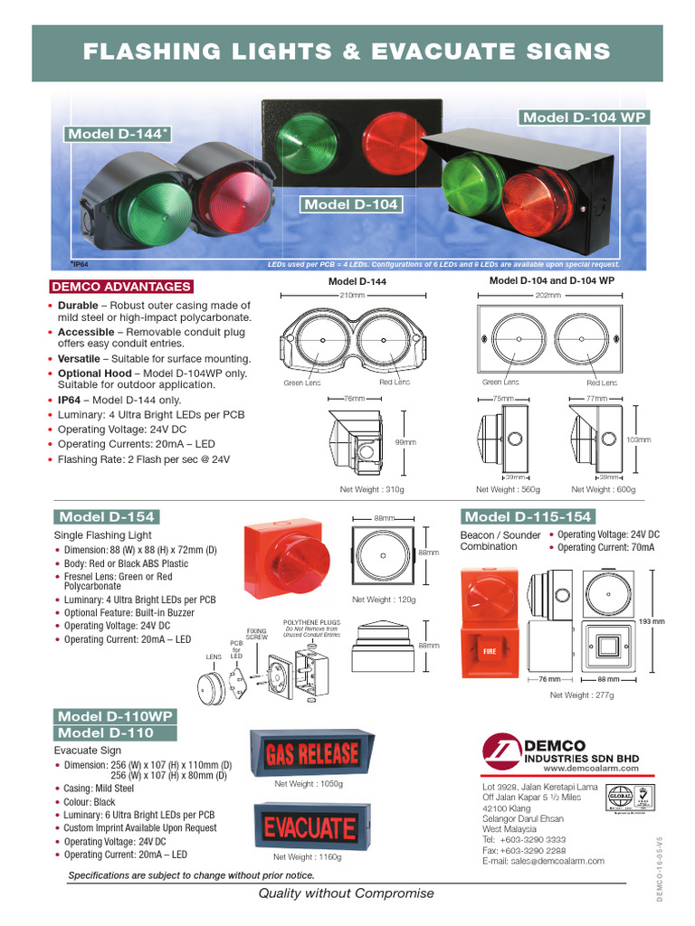 D 104 D 144 Flashing Light Evacuate Sign | PDF