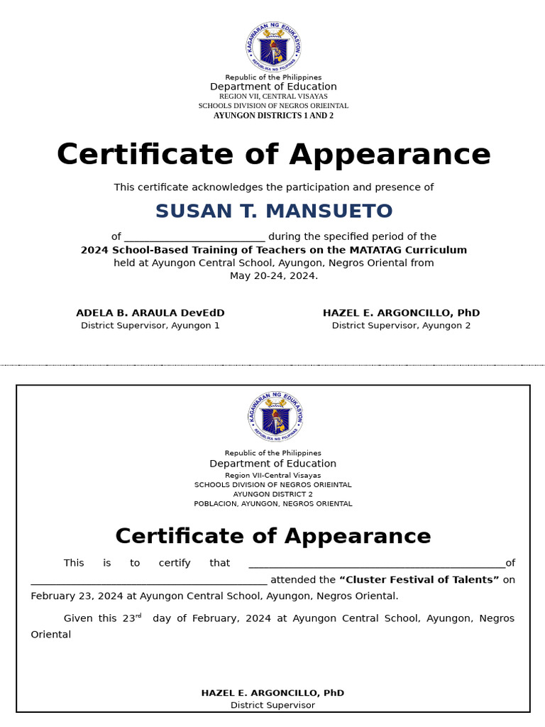 Certificate of Appearance Template PDF
