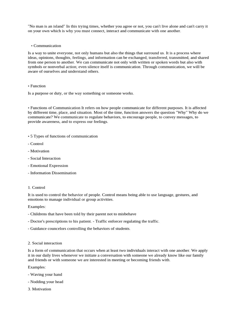 Functions of Communication Group 1 | PDF