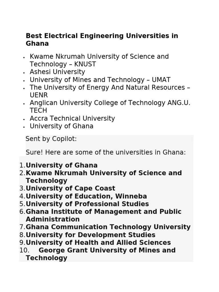 Best Electrical Engineering Universities In Ghana For Merge Pdf