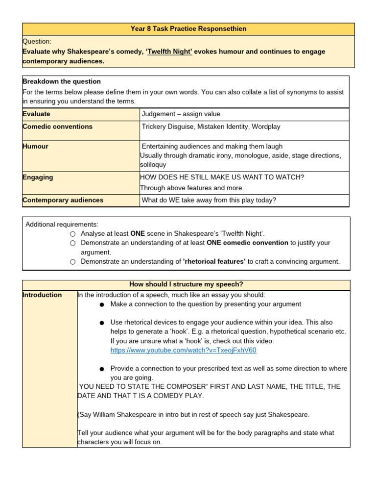 Year 8 Task Practice Response | PDF | Monologue | Language Arts ...