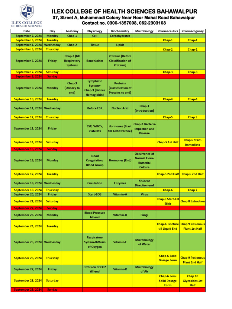 First Year Session 20232025 Test Schedule PDF