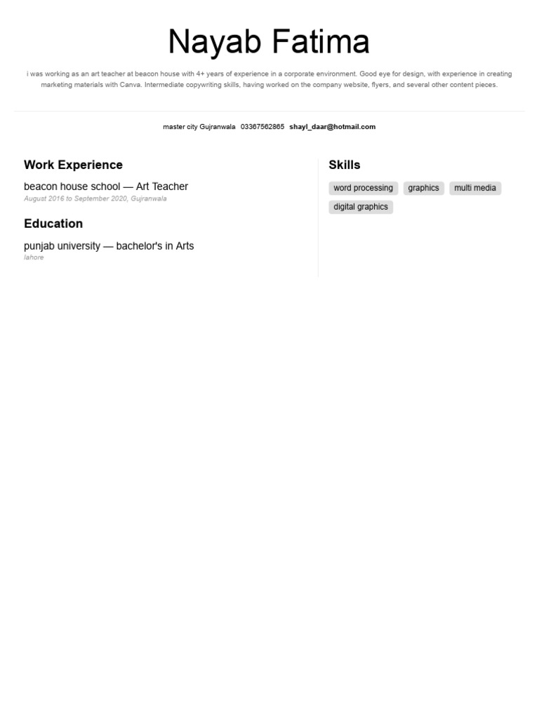 Nayab Fatima: Work Experience Skills | PDF