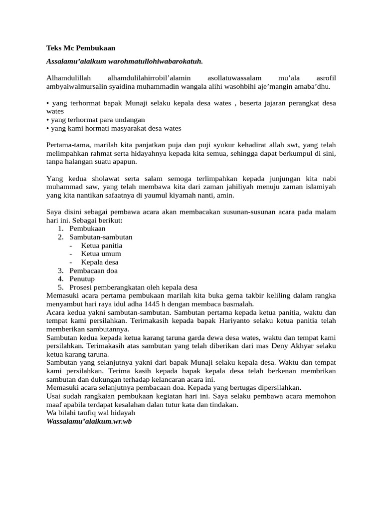 Teks MC Pembukaan | PDF