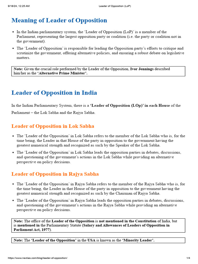 Leader of Opposition (LoP) | PDF