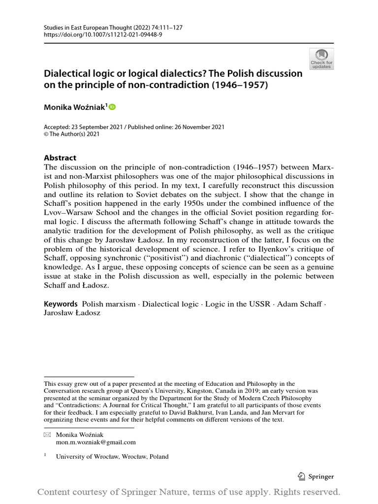 Dialectical Logic or Logical Dialectics - The - Polish | PDF ...