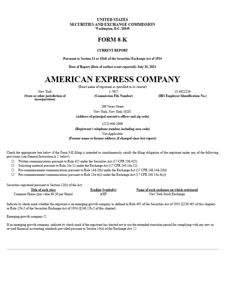 American Express Company: Form 8-K | PDF