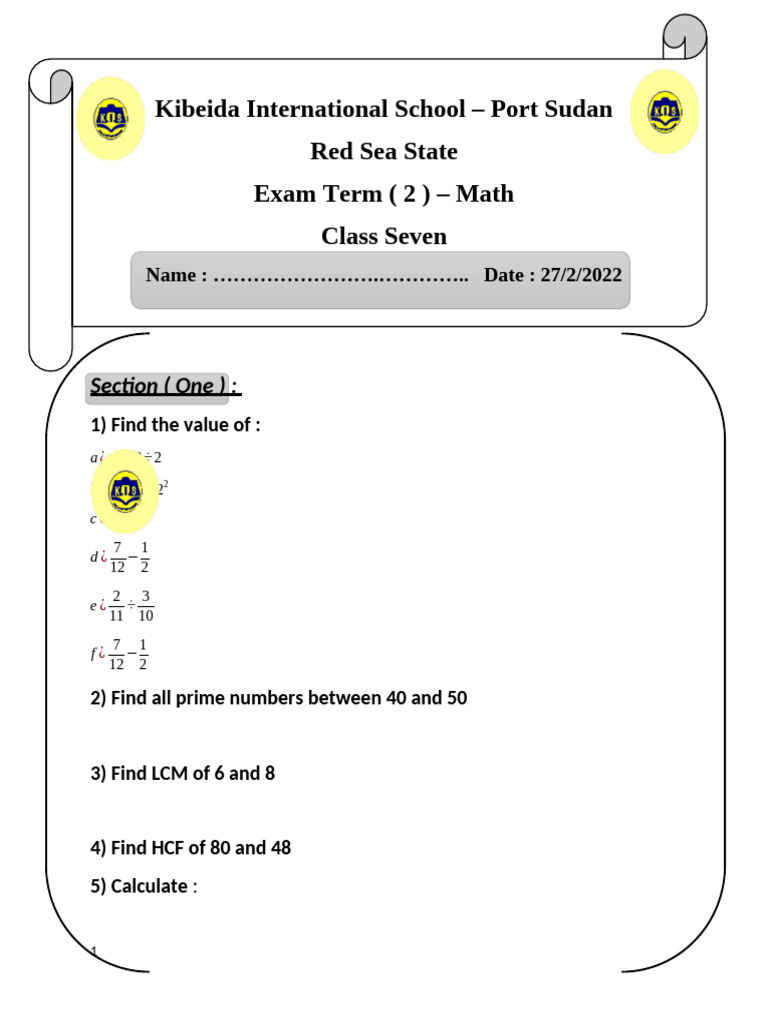 Grade 7 Term 2 Maths Exam Paper | PDF | Area | Home & Garden