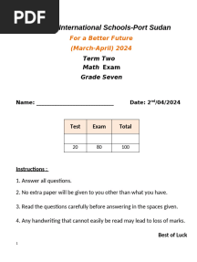 Term 2 - Math Exam Class 7 2024