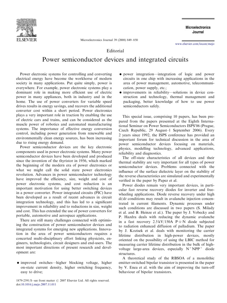 Power Semiconductor Devices and Integrated Circuits | PDF
