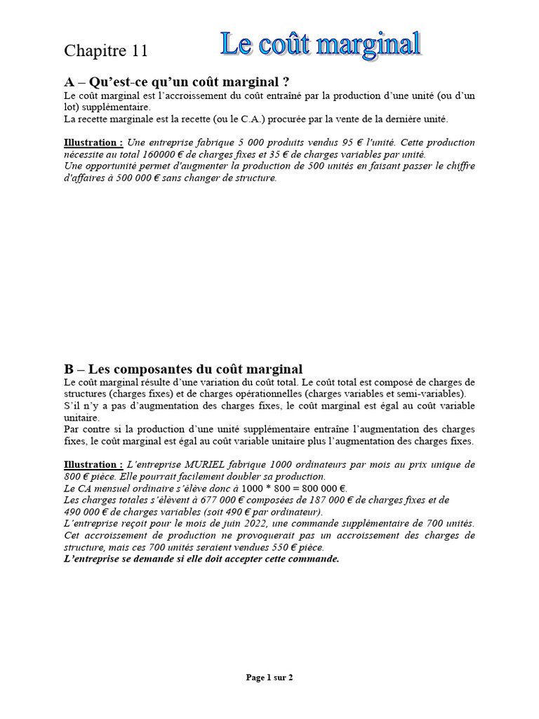 Coût Marginal : Définition et Exemples | PDF | Coût marginal | Affaires