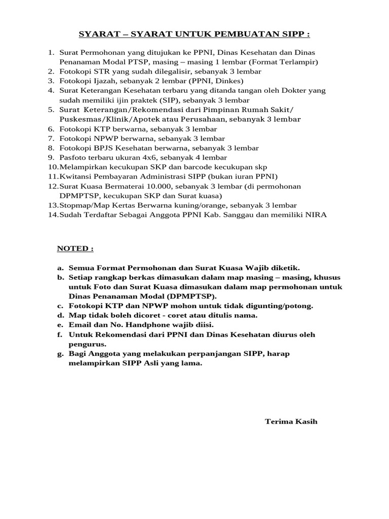 Format Terbaru Permohonan SIPP Terbaru | PDF