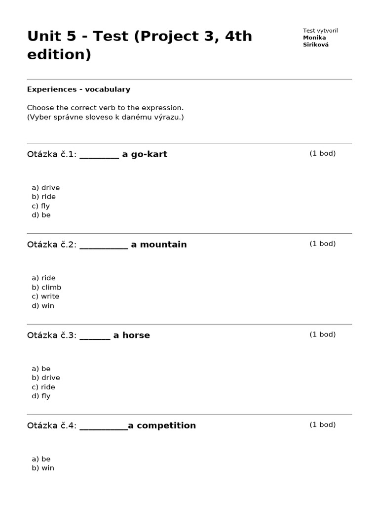 7roc.unit 5 - Test (Project 3, 4th Edition) | PDF
