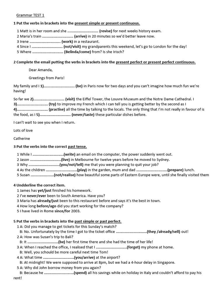 Grammar Test 1 | PDF