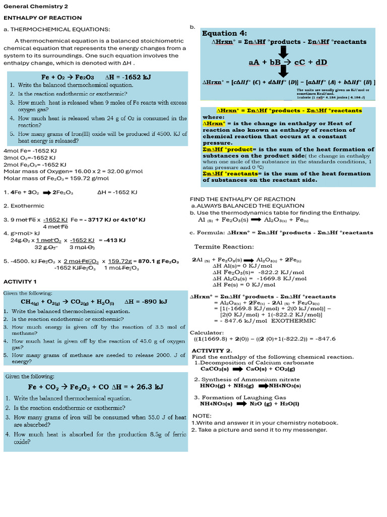 Enthalpy of Reaction Calculations | PDF | Enthalpy | Chemistry