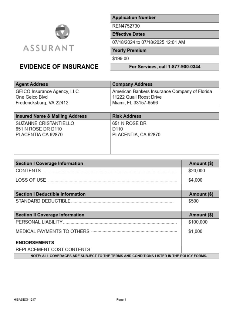 GEICO Insurance Policy Details 20242025 PDF Insurance Deductible