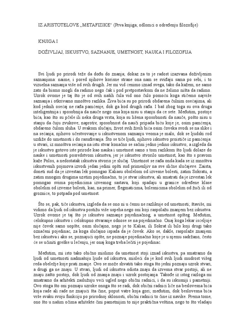 Aristotel Metafizika | PDF