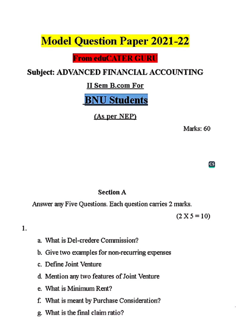 AFA Model Question Paper | PDF