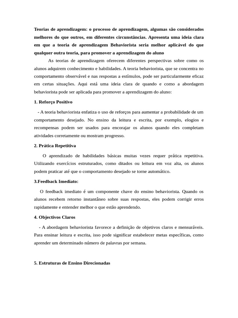 Teoria Behaviorista na Aprendizagem | PDF | Aprendizado | Carreira e ...