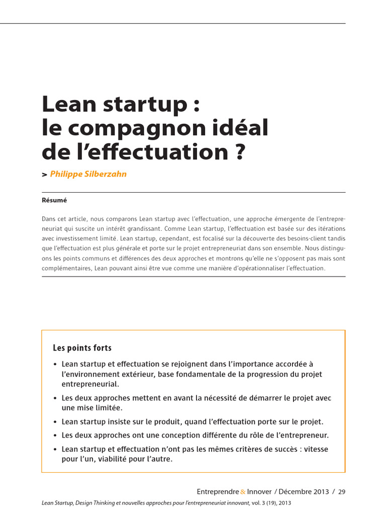 Lean Startup Le Compagnon Ideal de Leffectuation | PDF