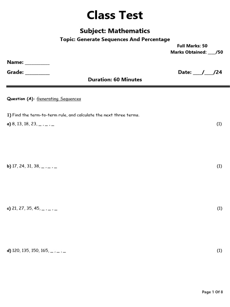 Test On Generate Sequences and Percentage | PDF