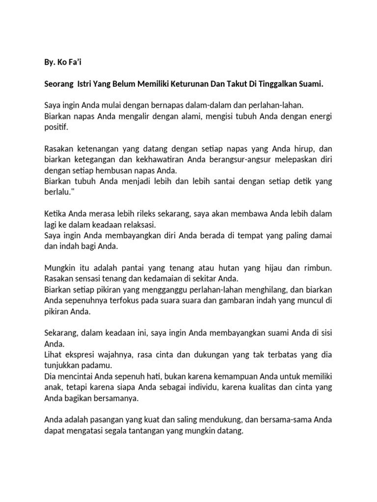 Seorang Istri Yang Belum Memiliki Keturunan Dan Takut Di Tinggalkan ...