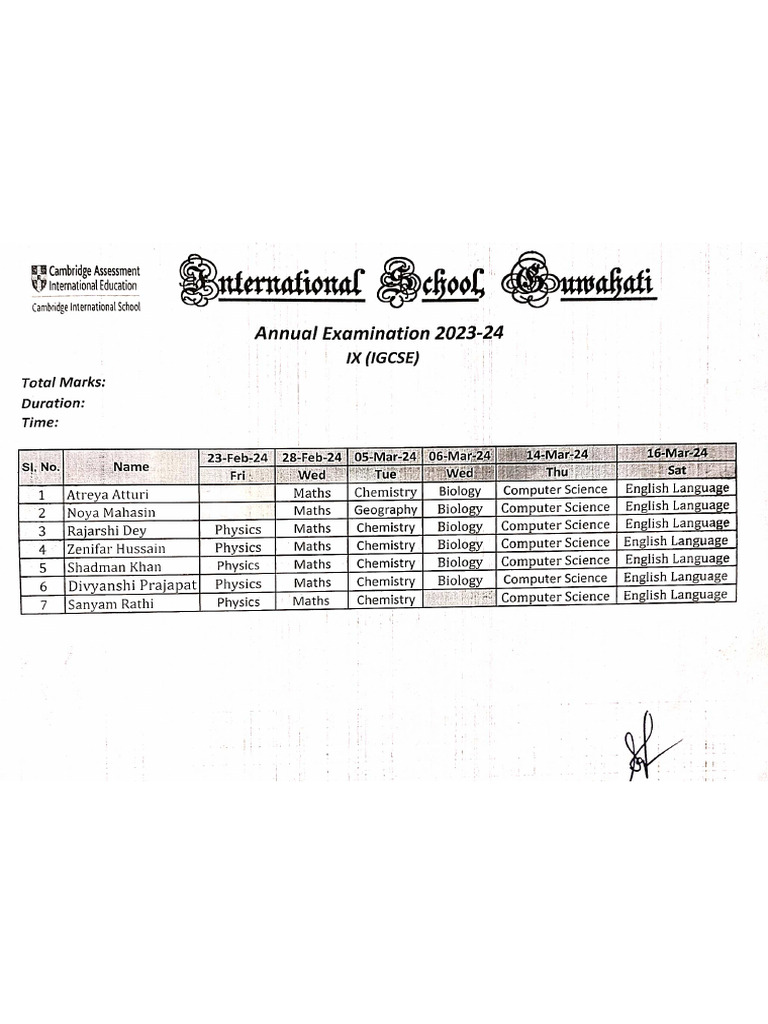 IX (Igcse) Updated Routine | PDF