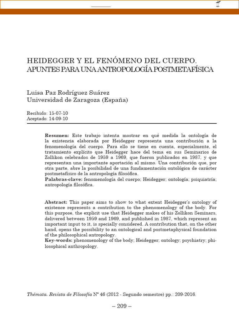 Heidegger y El Fenomeno Del Cuerpo | PDF