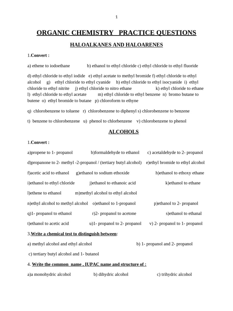 Organic Chemistry Practice Questions Pdf