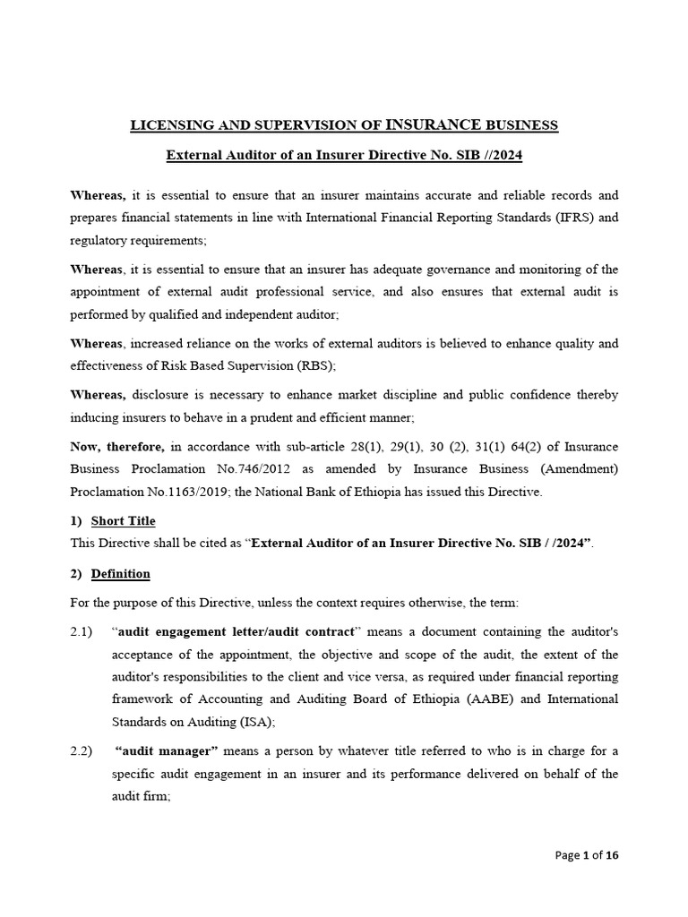External Auditor Directive for Insurers | PDF | Audit | Law