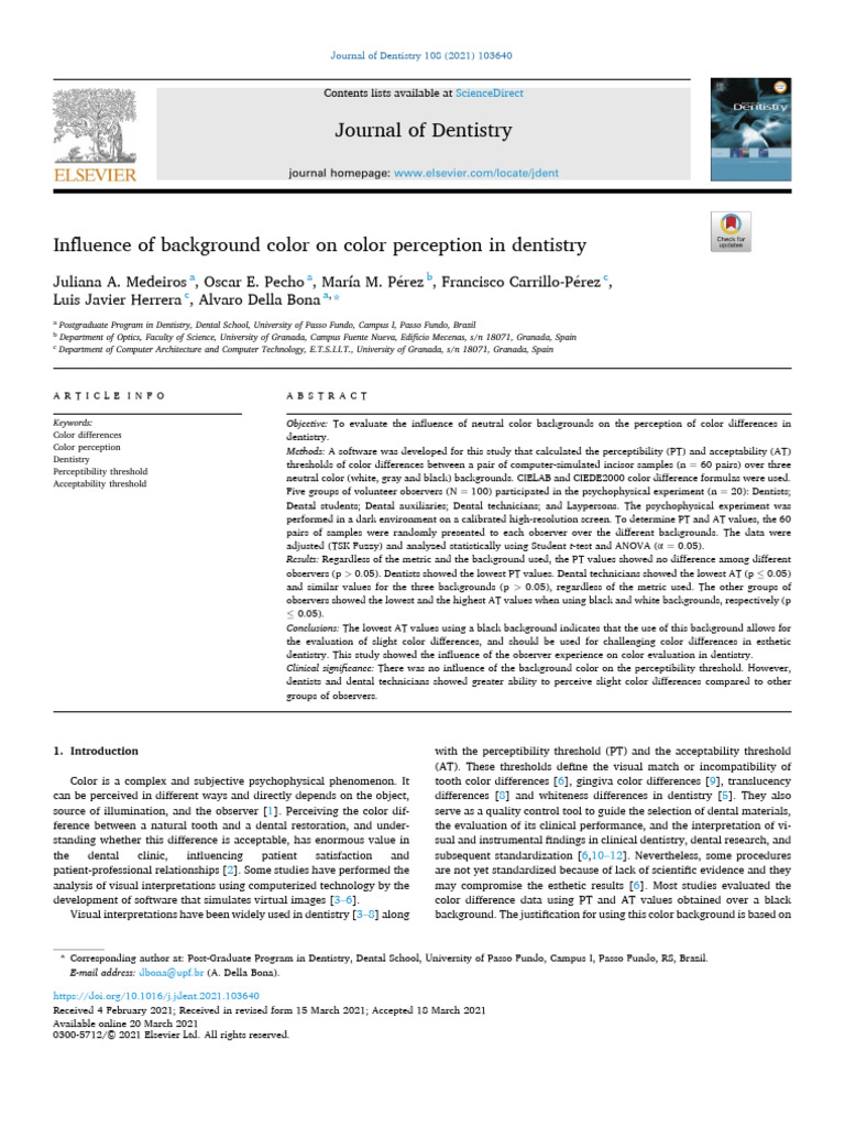 Influence of Background Color On Color Perception in Dent | PDF