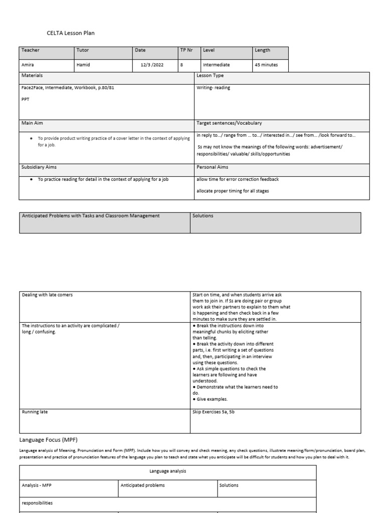 Celta Teaching Practice Pdf