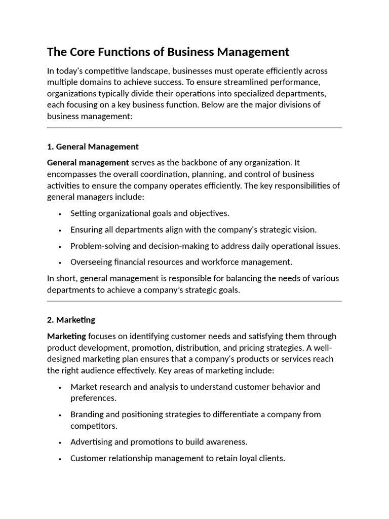 The Core Functions of Business Management | PDF