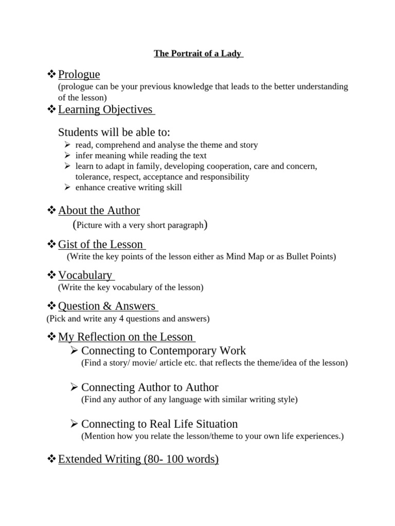 A Portrait of A Lady - Notes | PDF