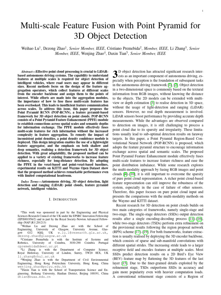 Multi-Scale Feature Fusion With Point Pyramid For 3D Object Detection | PDF