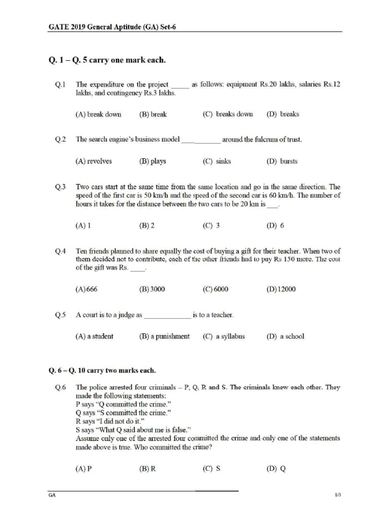 Gate 2019 Pyq Question | PDF