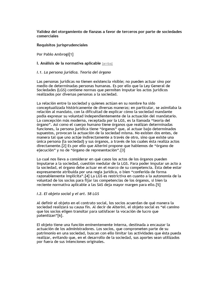 Validez Del Otorgamiento de Fianzas A Favor de Terceros Por Parte de ...