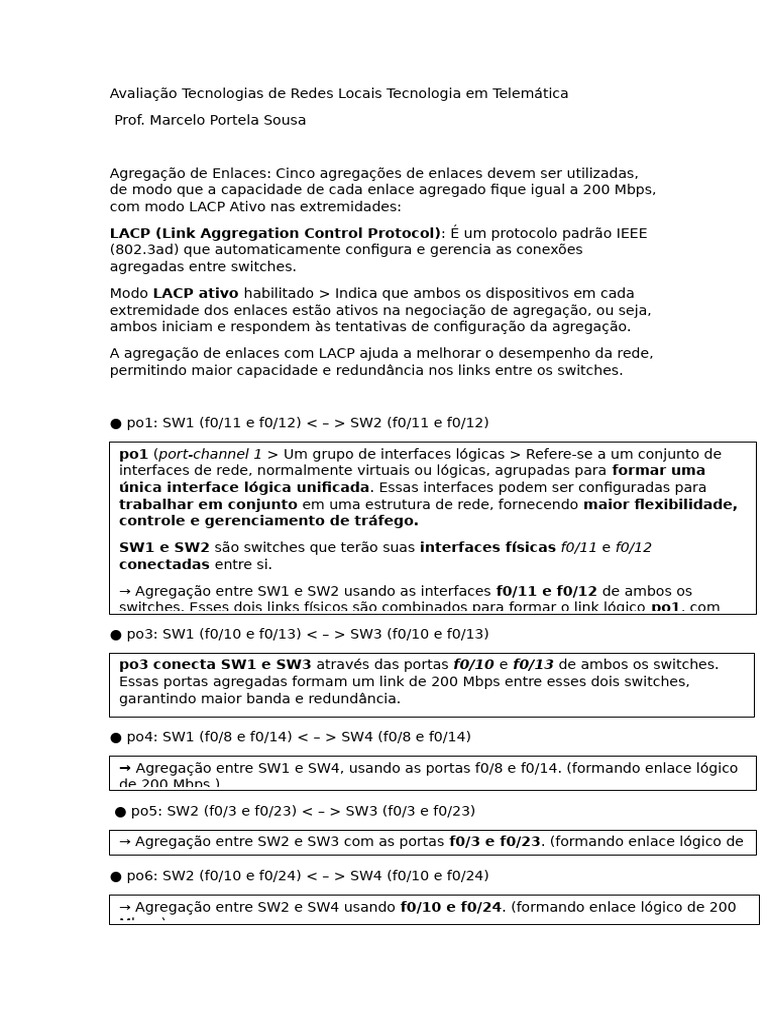 Agregação de Enlaces e VLANs em Switches | PDF | Rede de computadores ...
