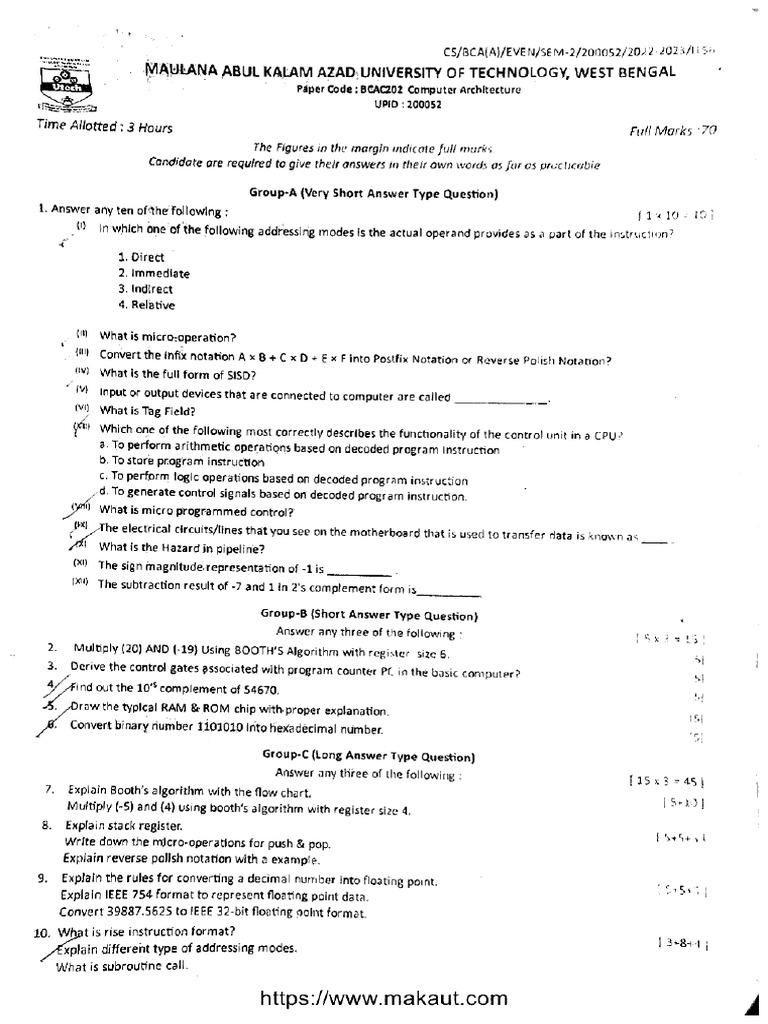 Bca-2-Sem-Computer-Architecture-Bcac202-2023pdf MAKAUT Question Paper ...