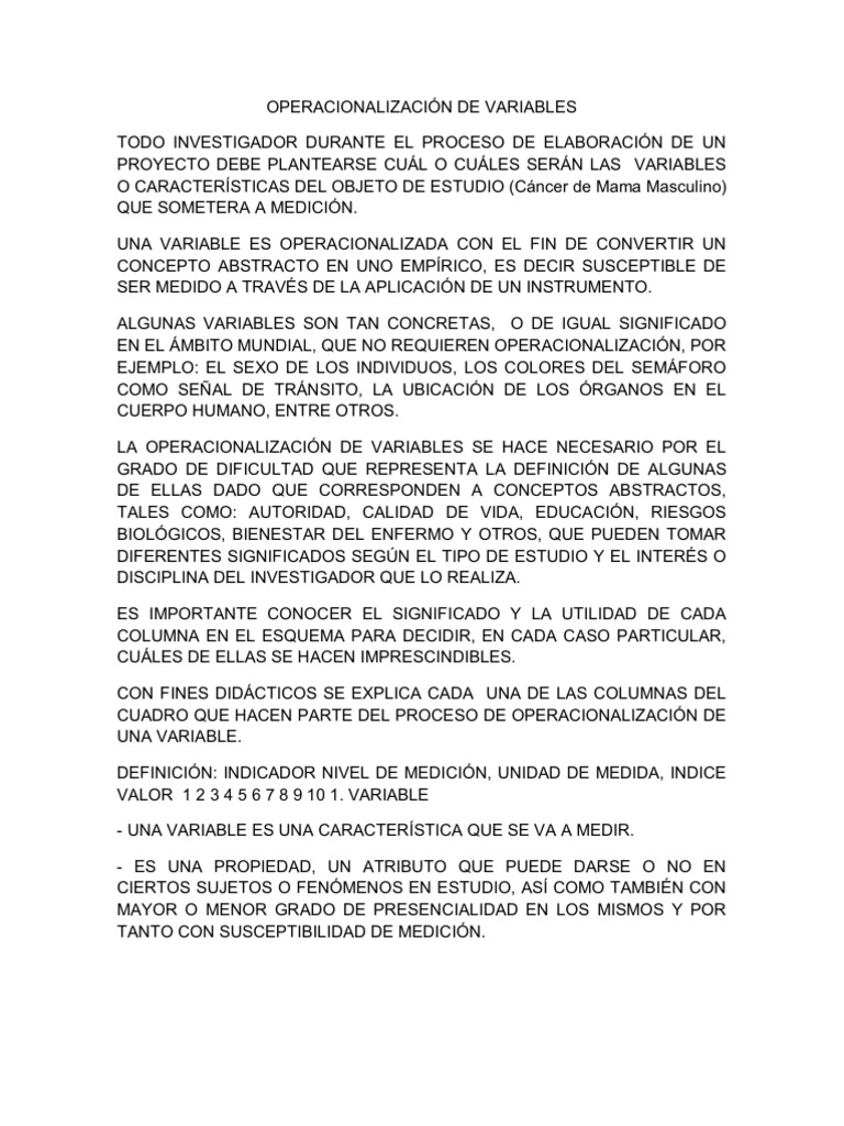 Operacionalización de Variables | PDF