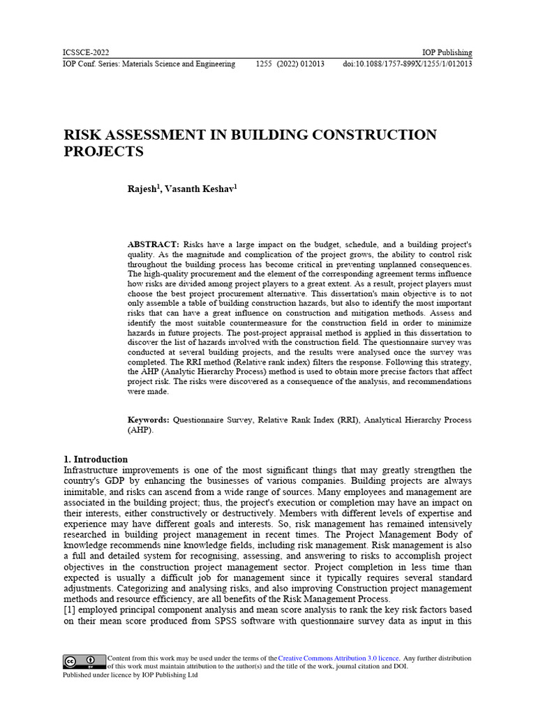 Risk Assessment in Building Co | PDF | Risk | Risk Management