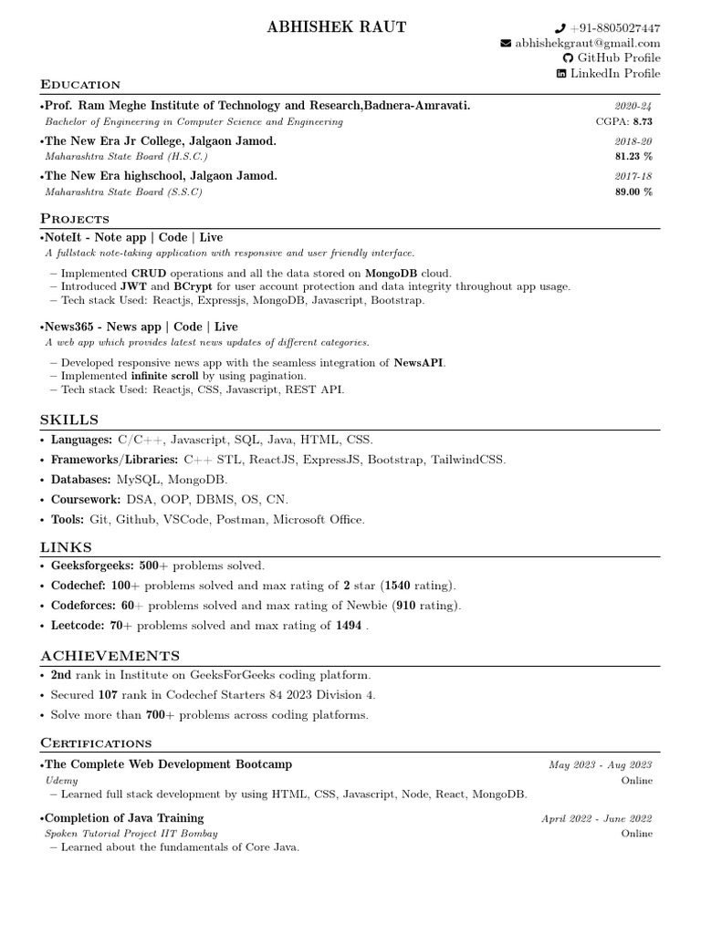 Abhishek's Resume 1 | PDF