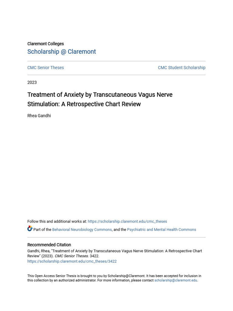 Treatment of Anxiety by Transcutaneous Vagus Nerve Stimulation - A | PDF