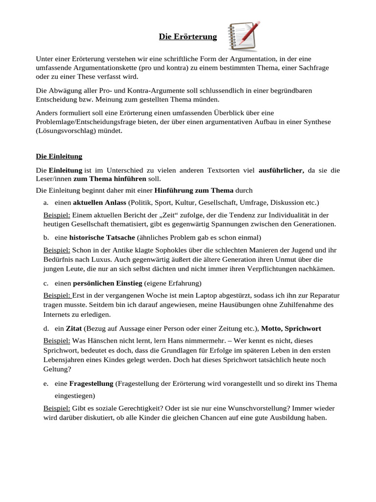 Die Erörterung - Informationen Und Formulierungshilfen | PDF