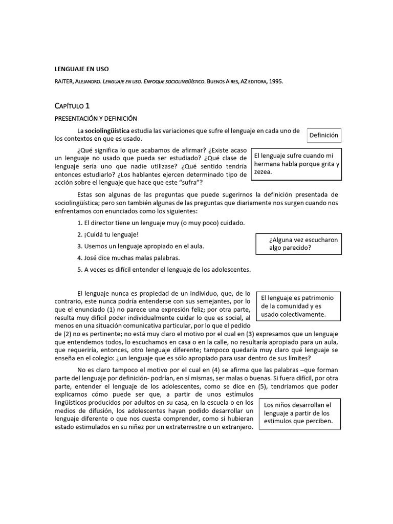 Lenguaje en Uso - Raiter | PDF