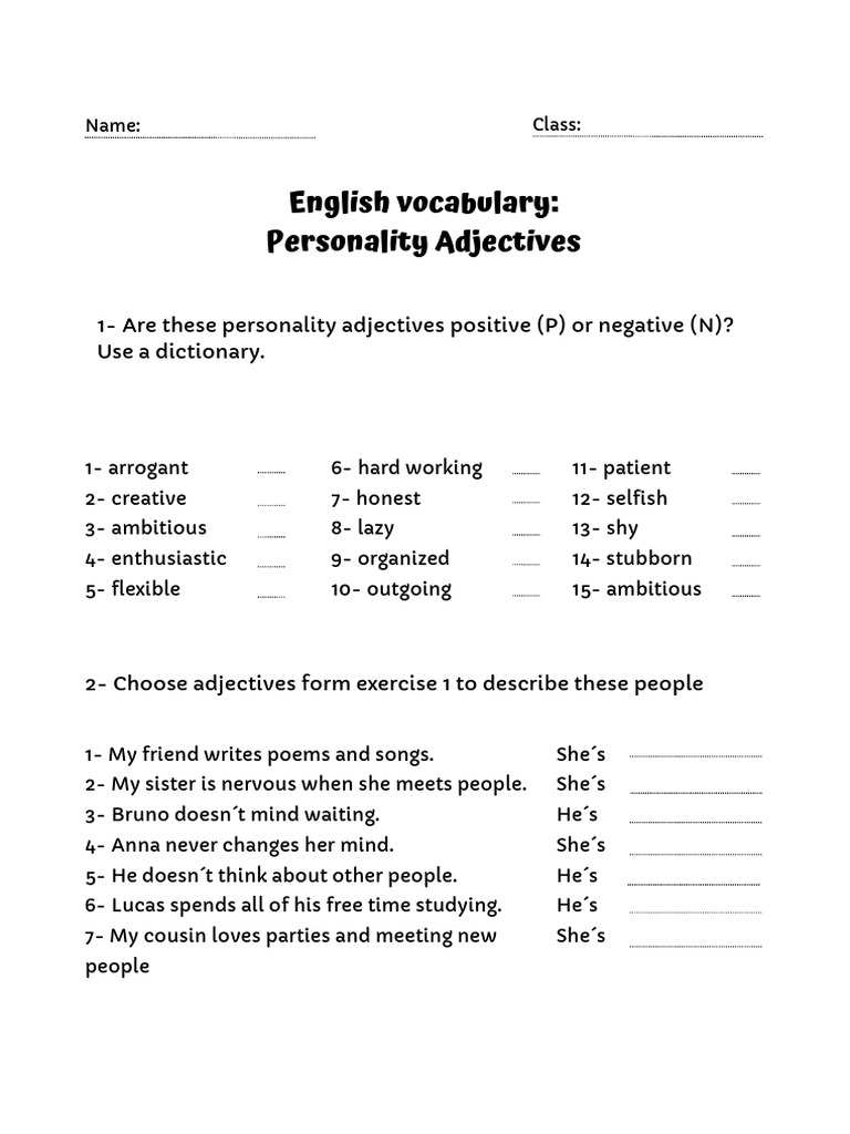 Personality Adjectives Efl Worksheet Pdf
