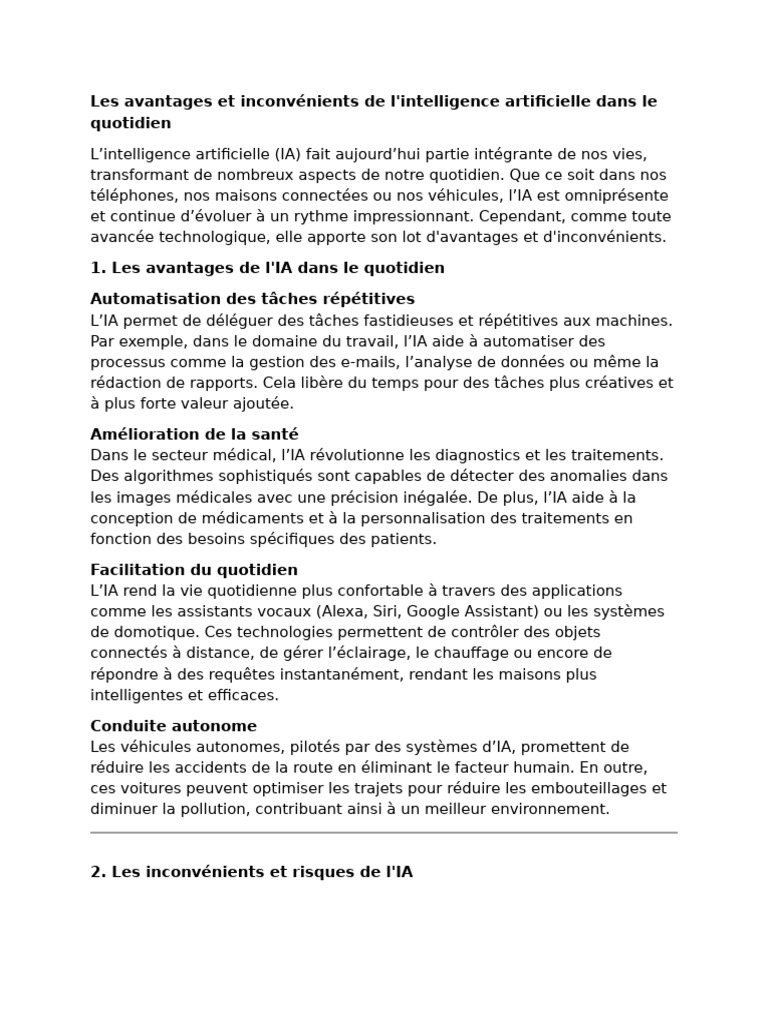 Les Avantages Et Inconvénients de L'intelligence Artificielle Dans Le ...