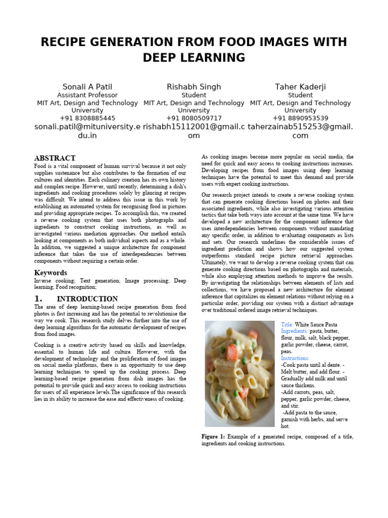 Recipe Generation From Food Images With Deep Learning | PDF