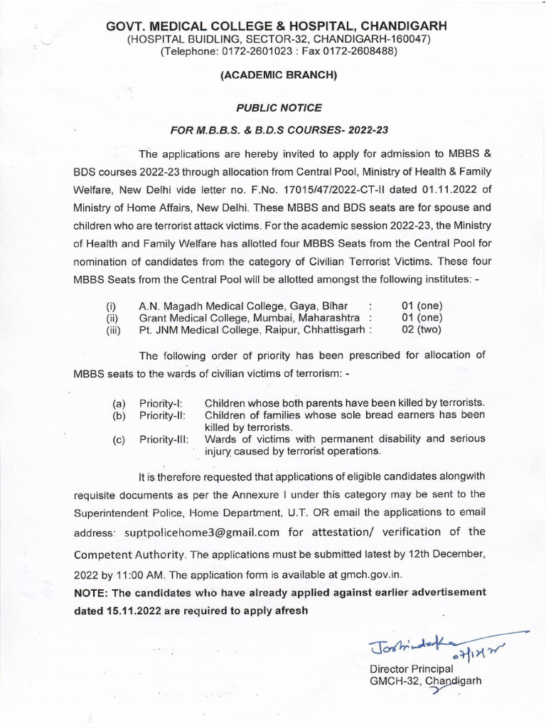 Advertisement Fo MBBS Alongwith Application Form 7 December 2022 | PDF